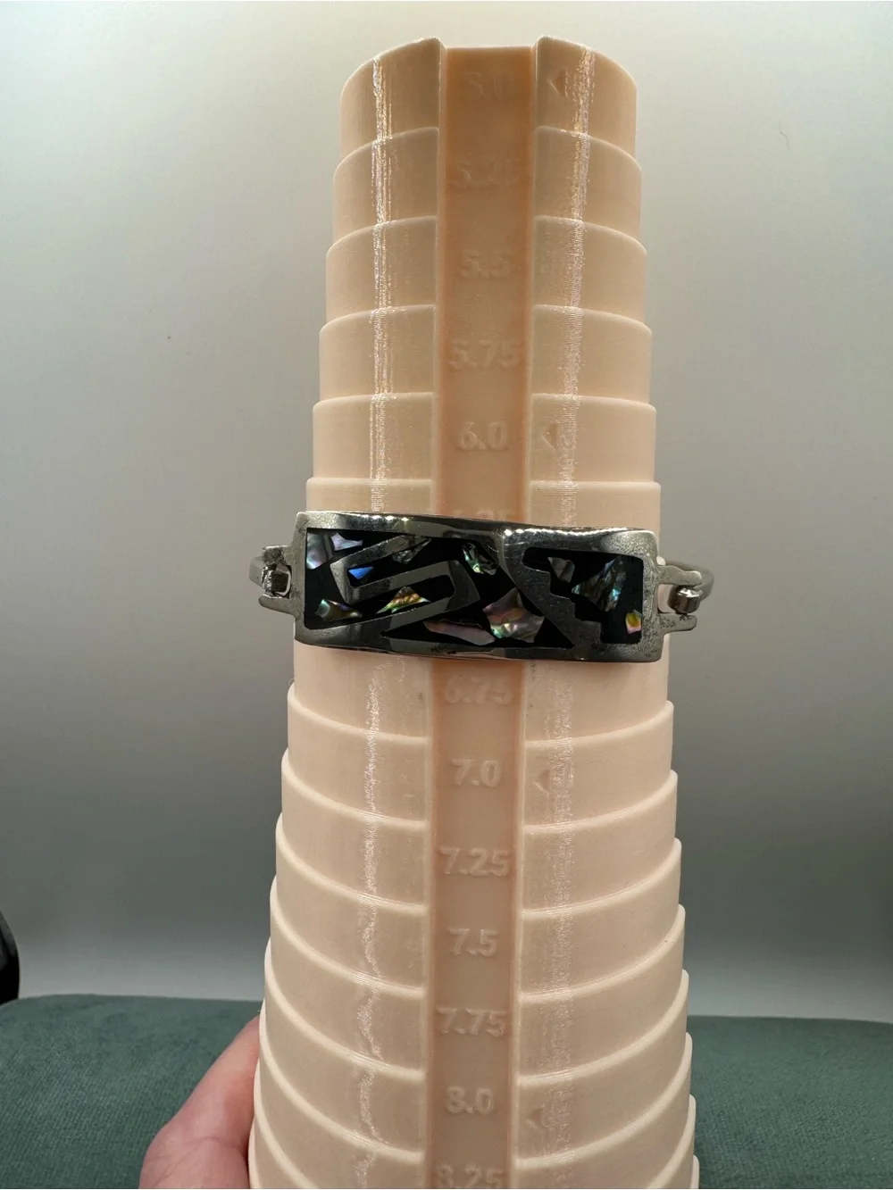 Vintage Alpaca Mexico Abalone Inlay Bangle Bracelet